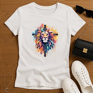 Baby Look Feminina Cristã Branca Leão Color