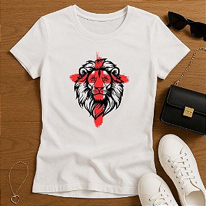 Baby Look Feminina Cristã Branca Leão Cruz Vermelha