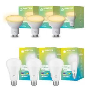 Kit Smart Lâmpada Wi-Fi RGB+ E27 e Spot GU10 Positivo Casa Inteligente - 12W/4.5W - 1000 lm - RGB - 2700K/6500K