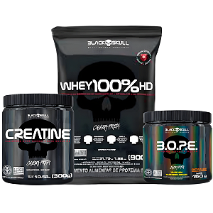COMBO BACK SKULL – Whey 900g + Creatina 300g + Pré-treino BOPE 150g