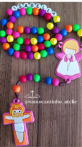 Terço Infantil Emborrachado Colorido Personalizado - Espiritualidade para Crianças