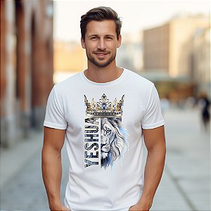 Camiseta Gospel Yeshua Masculina em Algodão | Camiseta Cristã com Estampa de Leão e Coroa – Duo&Co.