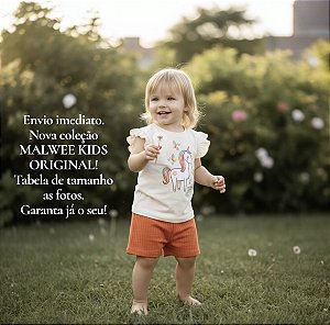 CONJUNTO INFANTIL MENINA MALWEE UNICORNIO SHORT VERAO MW