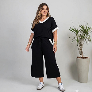 CONJUNTO FEMININO CONFORTAVEL PRETO PANTACOURT ESTILOSO BOLSO