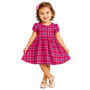 VESTIDO XADREZ INFANTIL MALWEE CONFORTÁVEL LINDO BEBÊ ROSA
