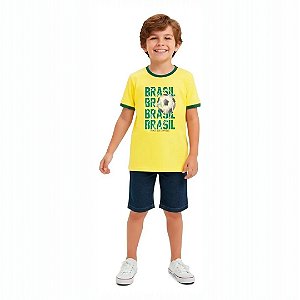 CAMISETA BRASIL INFANTIL MENINO COPA DO MUNDO MALWEE ALGODAO