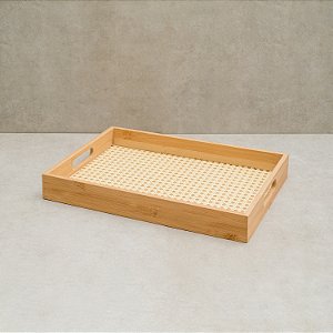 Bandeja de Bambu com Palha Retangular 39cm