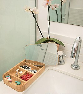 Porta Acessórios de Bambu com Espelho