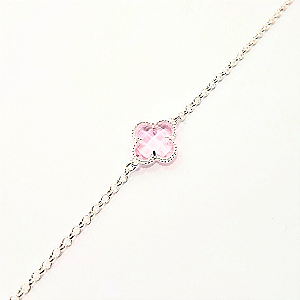 Pulseira Trevo Cristal Rosa