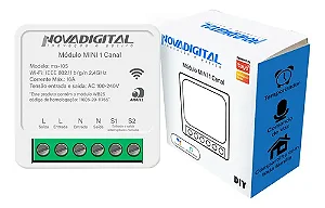 MINI INTERRUPTOR INTELIGENTE - 1 CANAL - 16A - WIFI - NOVA DIGITAL