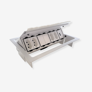 CONJUNTO CAIXA DE MESA 7 POSTOS - 4 TOMADAS + 2 MÓDULOS CEGOS + 1 USB A - BRANCO - QTMOV