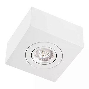 Plafon de Sobrepor Mini Box Face Plana Quadrado Com Foco Orientavel PAR20 13x13x13cm Alumínio Impacto M201-S
