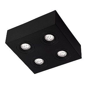 Plafon de Sobrepor Mini Box Face Plana Quadrado Quádruplo PAR20 25x25x13cm Alumínio Impacto M204-S