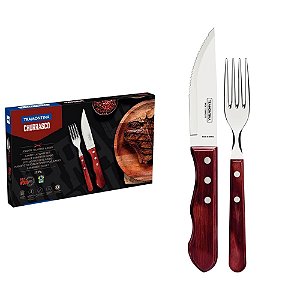 Jogo Talheres Churrasco Aço Inox Vermelho Polywood 12 Pçs