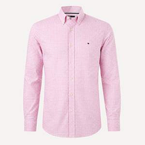 Camisa Tommy Hilfiger Masculina Xadrez Ginghan Branca/Rosa