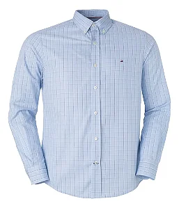 Camisa Tommy Hilfiger Masculina Xadrez Azul Claro