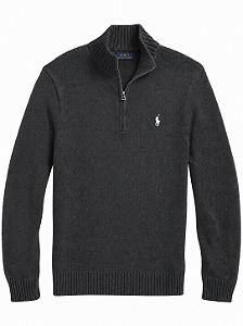 Suéter Ralph Lauren Gola alta com Zíper Cinza Chumbo
