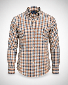 Camisa Ralph Lauren micro Xadrez Branco/Azul/Marrom
