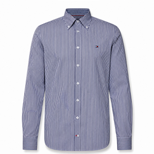 Camisa Tommy Hilfiger Regular Listrada Marinho e Branco