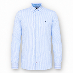 Camisa Tommy Hilfiger Regular Listrada Azul Claro