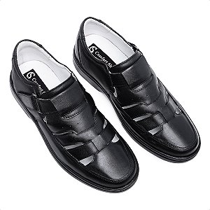 Sandália Masculina Couro Legítimo Comfort Shoes - 6070 Preto