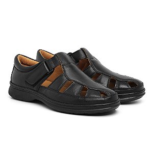 Sandalia Masculina Couro Legítimo Comfort Shoes - 8009 Preto
