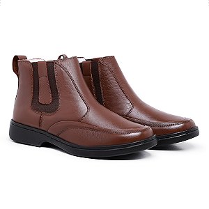 Botina Masculina De Couro Legítimo Comfort Shoes Café- 6090