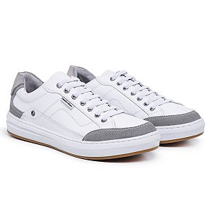Tênis Casual Masculino De Couro Legitimo Comfort Shoes - 4033 Branco