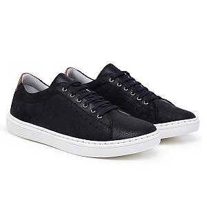 Tênis Casual Masculino De Couro Legitimo Comfort Shoes - 4050 Preto
