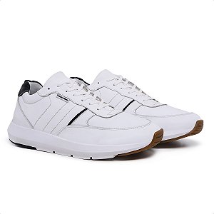 Tênis Casual Masculino De Couro Legitimo Comfort Shoes - 4502 Branco