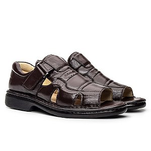 Sandália Masculina De Couro Legítimo  Ultra Comfort - 3604 Café