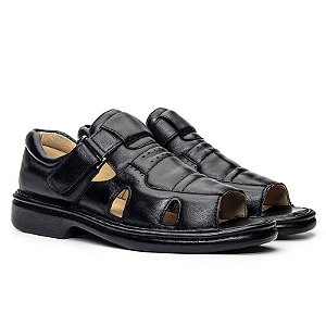 Sandália Masculina De Couro Legítimo  Ultra Comfort - 3604 Preta