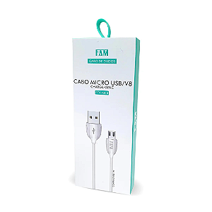 Cabo USB FAM 100cm 2.1A Micro USB Branco V8 - 1M