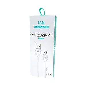 Cabo USB FAM 200cm 2.1A Micro USB Branco