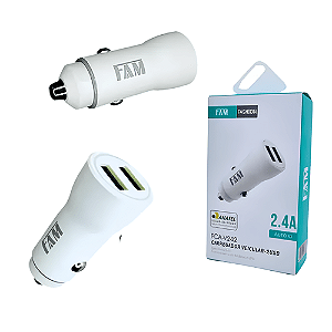 CARREGADOR VEICULAR FAM 2 PORTAS USB 2.4A BRANCO