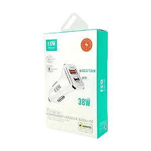 Carregador Veicular Turbo FAM 38W QC PD Branco