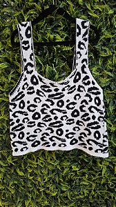 CROPPED TRICO ANIMAL PRINT PRETO E BRANCO M