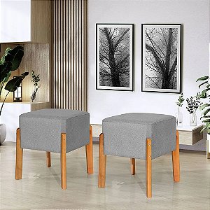 Kit 2 Puff Apolo Decorativo Pequeno Base em Madeira