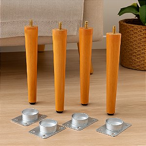 Pé Palito 40cm Sofás Pufs Kit 4 Pés + 4 Chapa Reforço