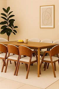 Cadeira Liz Sala de Jantar e Ambientes Boucle Bege Corino Antílope Luxo