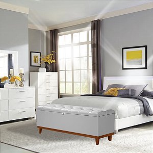 Recamier Paris Corino 150cm Luxo Baú Base em Madeira - Kazza Shop