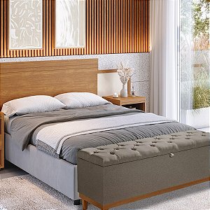 Recamier Paris Linho  100cm Luxo Baú Base em Madeira - Kazza Shop