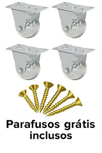 Kit 04 Rodizio Rodinha 50mm Fixo Silicone + Parafusos Grátis