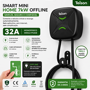 CARREGADOR PARA VEICULO ELETRICO SMART MINI 7.4KW TIPO2 32A 1F OFFLINE