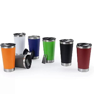 Copo térmico com tampa e abridor 473ml personalizado a laser