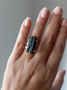 Anel drusa de Turmalina Negra- Proteção e Escudo Energético e Espiritual