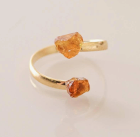 Anel duo de Calcita Laranja com banho dourado