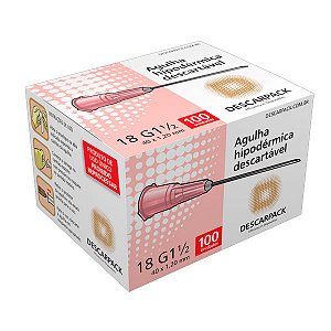 AGULHA HIPODERMICA 1,20X40MM 18G 1/2 ROSA - CX/100 - DESCARPACK