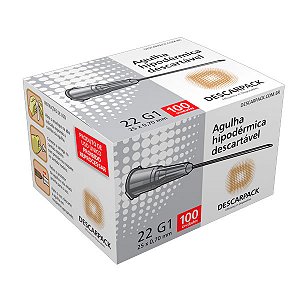 AGULHA HIPODERMICA 0,70X25MM 22G PRETA - CX/100 - DESCARPACK