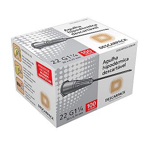 AGULHA HIPODERMICA 0,70X30MM 22G 1/4 CINZA - CX/100 - DESCARPACK